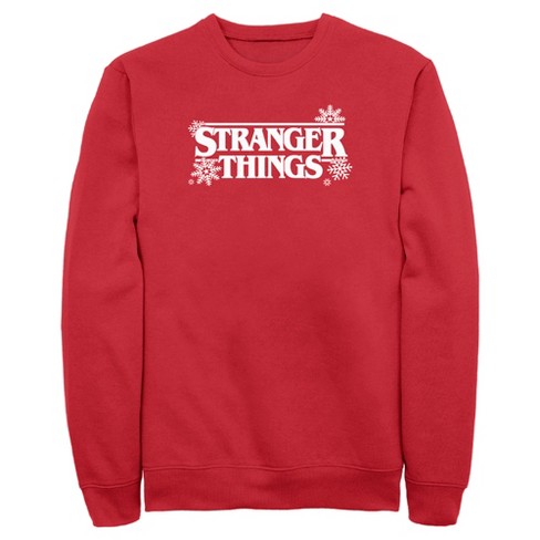 Men's Stranger Things Christmas Snowflakes Logo Sweatshirt - Red