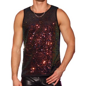 Lars Amadeus Men's Sparkly Sequins Crew Neck Party Club Metallic Tank Top - 1 of 4