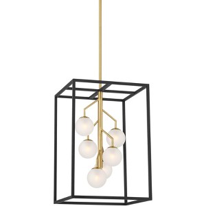 Possini Euro Design Alter Black Gold Pendant Chandelier 14 1/4" Wide Modern LED Frosted Glass 6-Light Fixture for Dining Room - 1 of 4