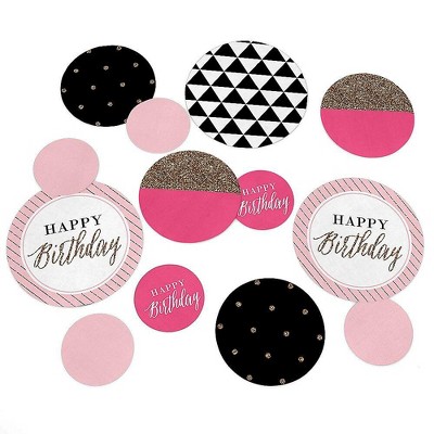 Big Dot of Happiness Chic Happy Birthday - Pink, Black & Gold - Birthday Party Giant Circle Confetti - Birthday Party Décor - Large Confetti 27 Count