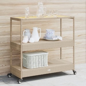 vidaXL Bar Cart 3-Tier Beige Poly Rattan and Solid Wood Acacia - 1 of 4