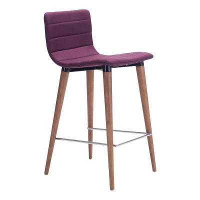 26" Set of 2 Mid-Century Modern Fabric Counter Height Barstools Purple - ZM Home