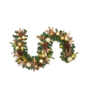 6FT Christmas Decorations Gold Christmas Garland with Electroplated Balls, Pinecones & Foliage, PVC Artificial Greenery - 1 of 4