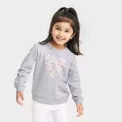 Toddler Girls' Heart Floral French Terry Pullover - Cat & Jack™ Heather Gray