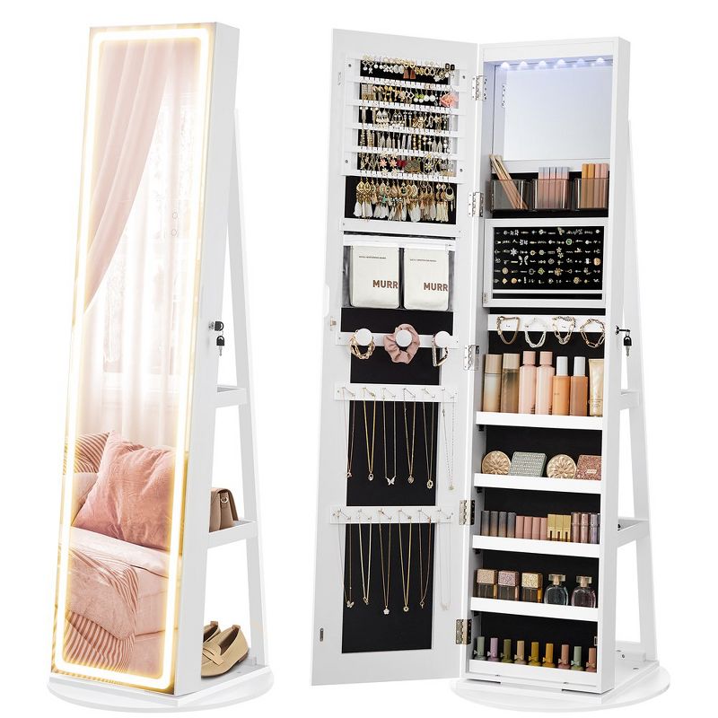 SONGMICS LED Mirror Jewelry Cabinet Standing Jewelry Armoire Organizer Box with Full-Length Mirror and Adjustable LED Light, 2 of 9