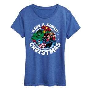 Women's - Marvel - Have A Super Christmas Avengers Short Sleeve Graphic T-Shirt - 1 of 4
