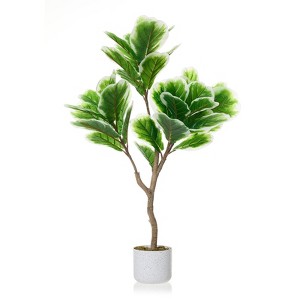 3.3FT Artificial Fiddle Leaf Fig Tree with Natural Trunk, Silk Leaves, Potted Faux Plant for Home, Office & Living Room Decor - 1 of 4
