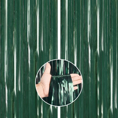 PartyWoo Fringe Curtain Retro Green Foil Dark 3.3x6.6 Feet 2 pcs