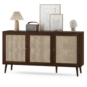 ChicFurnit Utility Storage Cabinets 3 Doors Rattan Storage Cabinet Floor Cabinet Accent Cabinet for Home Living, Brown, 65"*21"*6" - 1 of 4