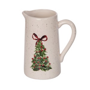 Transpac 48oz Ceramic Pitcher with Tree Art Multicolor Beverage Server for Christmas Tabletop Decor and Entertaining - 1 of 1