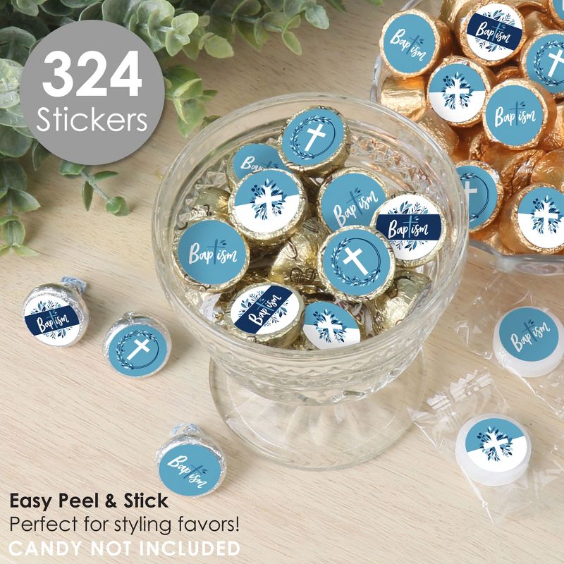 Big Dot of Happiness Baptism Blue Elegant Cross - Boy Religious Party Small Round Candy Stickers - Party Favor Labels - 324 Count, 2 of 8