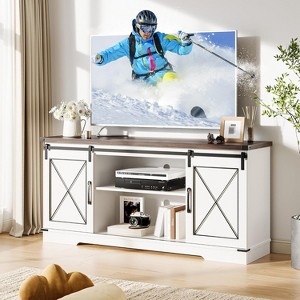 Farmhouse TV Stand for TV Up to 65 Inches, Entertainment Center with Sliding Barn Doors, TV Media Storage Console Table and Furniture - 1 of 4