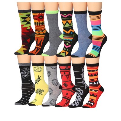 Tipi Toe Women's 12 Pairs Lightweight Cute African Fashion Crew Dress Socks Novelty Socks For Women