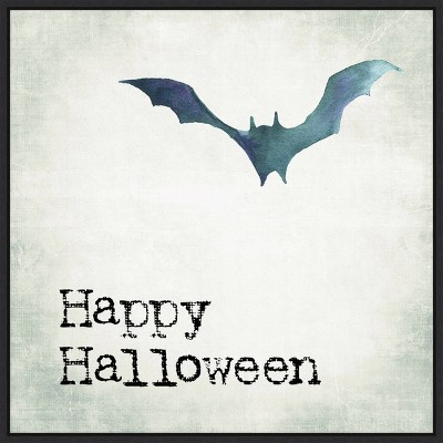 22" x 22" Happy Halloween Bat Grunge Portfolio Framed Wall Canvas - Amanti Art