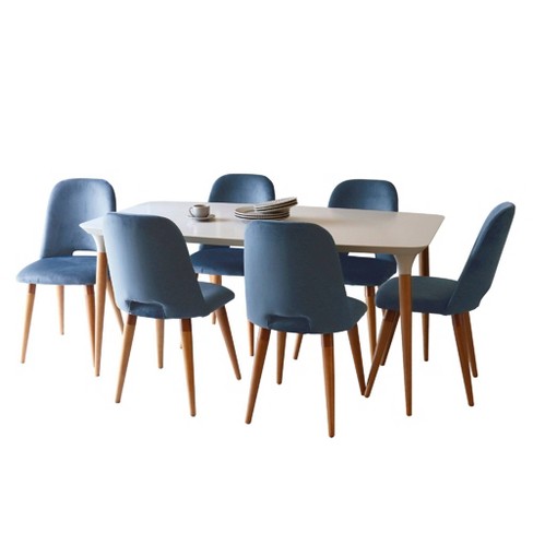 7pc 62 99 Homedock Dining Set With 6 Selina Velvet Accent Chairs Off White Blue Manhattan Comfort Target