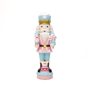 LuxenHome Lighted Nutcracker Pink Soldier with Cake, Battery Operated Holiday Decoration - 1 of 4