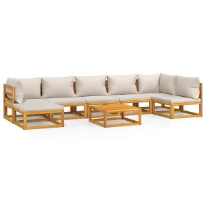 vidaXL 8-Piece Patio Furniture Set - Solid Acacia Wood, Light Gray Cushions, Modular 27.8"x26.8" Sofas, 26.8"x26.8"x11.4" Table - 1 of 4