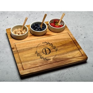 Picnic at Ascot Personalized Acacia Cheese & Charcuterie Board with Ceramic Dip Bowls - 1 of 4