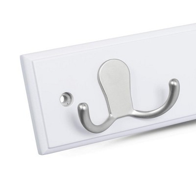 White Pine Dual Hook Coat Rack with Satin Nickel Hooks