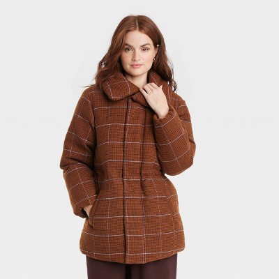 Universal Thread Women's Plus Size Puffy Jacket, Rust Brown,2X 