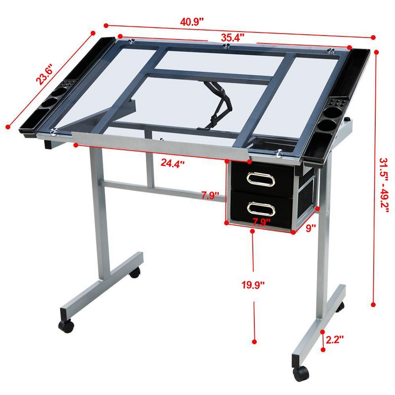 Yaheetech Adjustable Drafting Drawing Craft Table Black, 3 of 11