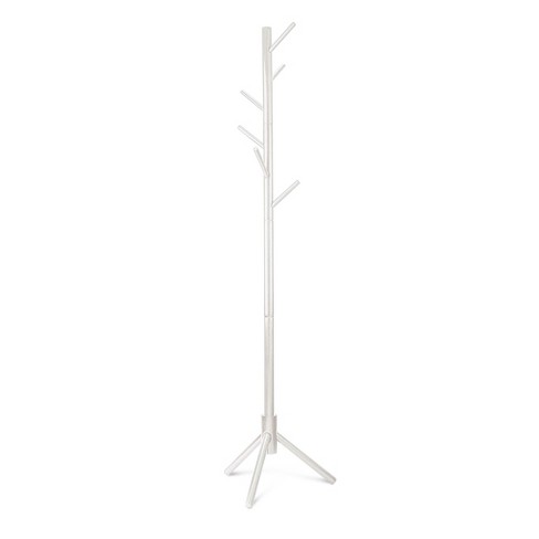 Osto Multi-purpose White Wooden Freestanding Coat Rack With 6 Hooks And ...
