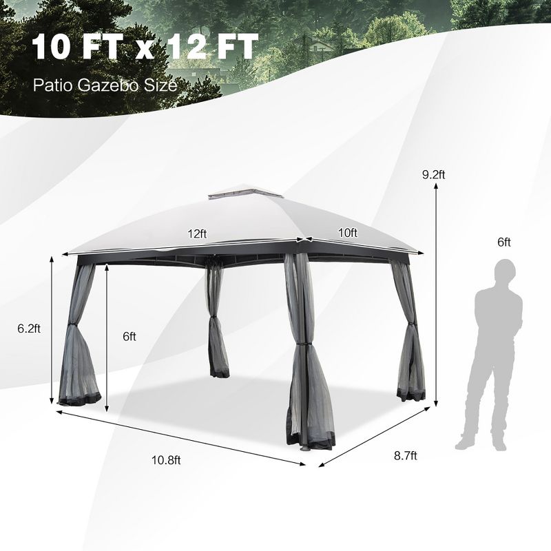 Costway 10x12 FT 2-Tier Patio Gazebo Canopy Netting Heavy-Duty Metal Easy-Setup Outdoor, 3 of 11
