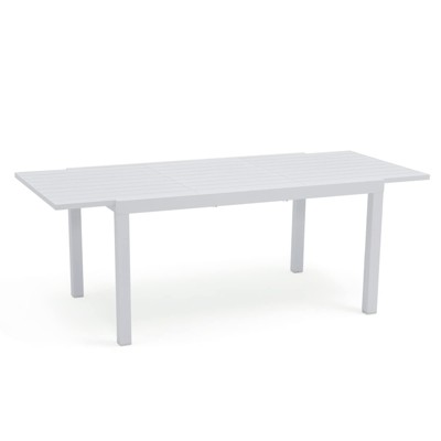 Aluminum Outdoor Dining Table, Large Rectangular Expandable Patio Table for 6-8 People W/ Adjustable Feet for Deck Balcony Garden, 67.91- 91.33inch