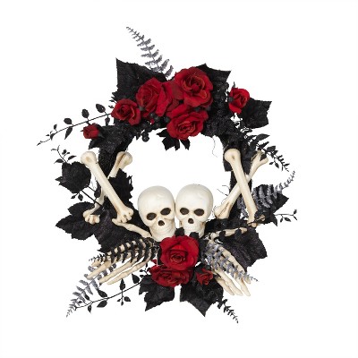 Gerson International 24-Inch Diameter Halloween Skeleton and Roses Wreath