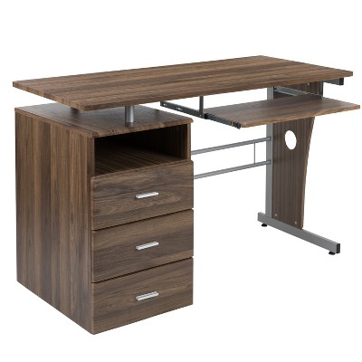 Rustic Walnut Executive Desk with Drawer and Keyboard Tray