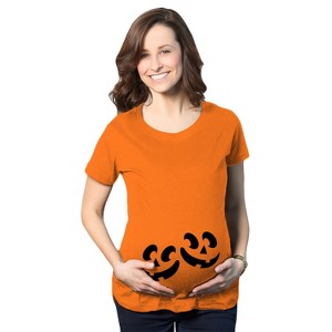 Maternity Twin Pumpkin Faces T Shirt Cute Halloween Jack-O-Lantern Pregnancy Tee - Crazy Dog Maternity T Shirt - 1 of 4