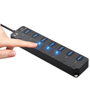 iMountek"USB 3.0 Hub Splitter 7 Ports, 5Gbps High-Speed Data Transfer with Individual ON/OFF Switches"Black - 1 of 4