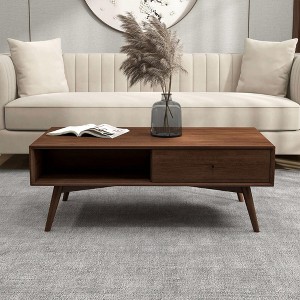Solid Wood Mid-Century Modern Coffee Table for Living Room, Small Spaces, or Multi-Use as Stool, End Table, or Nightstand - 1 of 4