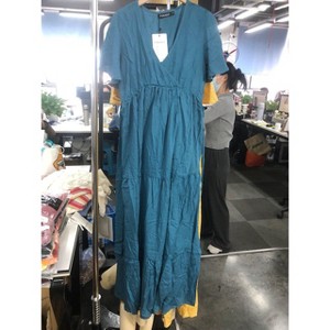 V-neck flared sleeve short sleeved long maternity dress - 1 of 1