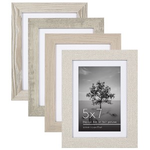 Americanflat 5x7 Picture Frame Set of 4 - Use Picture Frame with Mat or 5x7 Frame Without Mat - Rustic Picture Frames with Textured Engineered Wood - 1 of 4