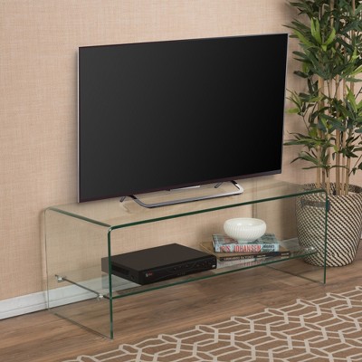 39.37" Tempered Glass Modern TV Stand with Built-In Shelf, Sideboard Cabinet Open Back and Safety Shatter Feature