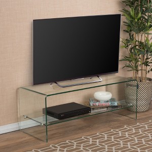 39.37" Tempered Glass Modern TV Stand with Built-In Shelf, Sideboard Cabinet Open Back and Safety Shatter Feature - 1 of 4