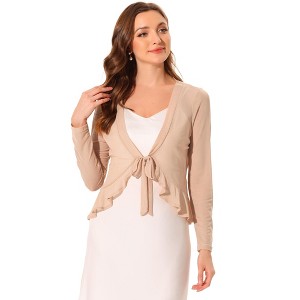 INSPIRE CHIC Women's Long Sleeves Self Tie Ruffle Mesh Casual Bolero Cardigan - 1 of 4