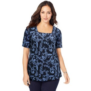 Jessica London Women's Plus Size Stretch Cotton Square Neck Tee - 1 of 4