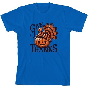 Give Thanks Turkey & Pumpkin Youth Crew Neck Short Sleeve Tee - 1 of 2