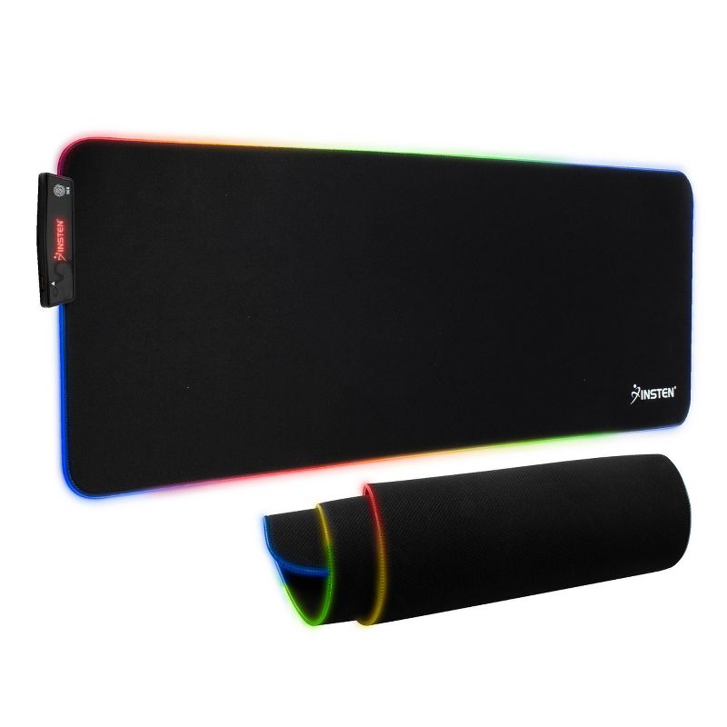 Insten - RGB Mouse Pad Gaming XXL Extended, LED Soft Cloth with 1 USB Hub Mat, Ergonomic Anti-Slip Rubber Base, Black 31.5 x 12 x 0.16 in, 1 of 9