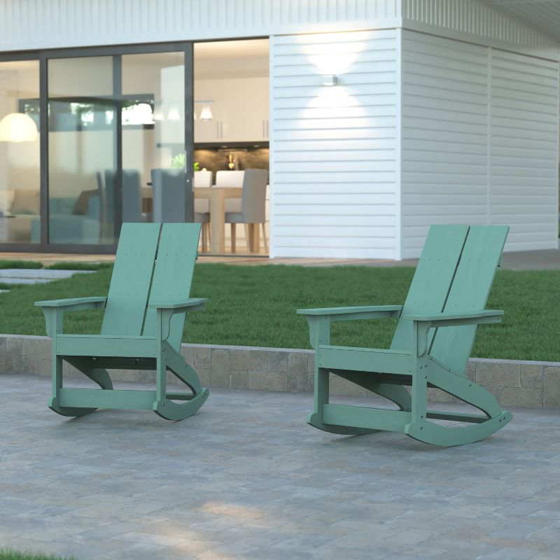 Emma and Oliver Set of 2 Modern All-Weather Poly Resin Adirondack Rocking Chairs for Indoor/Outdoor Use, 2 of 12