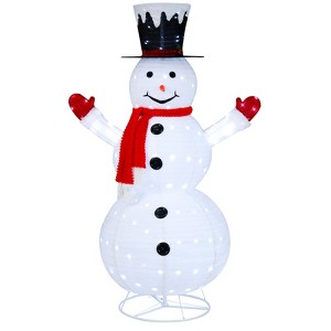 Tangkula 6FT Lighted Christmas Snowman Pop-up Snowman Figure w/200 Lights Red Scarf Black Hat Ground Stakes Zip Ties Collapsible Faux Light up Snowman - 1 of 4