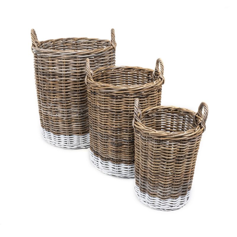 happimess Ternion Cottage Hand-Woven Rattan Nesting Baskets with Handles, Kubu Gray/White (Set of 3), 3 of 12