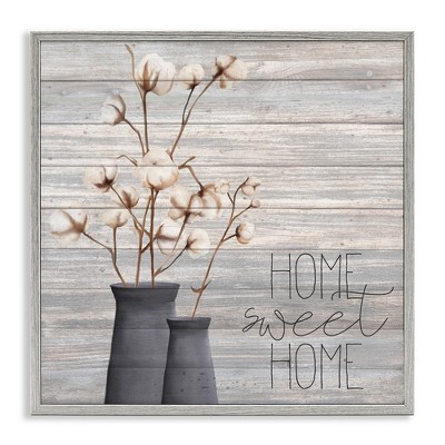 Stupell Industries Grey Home Sweet Cotton Flowers, 24" x 24"