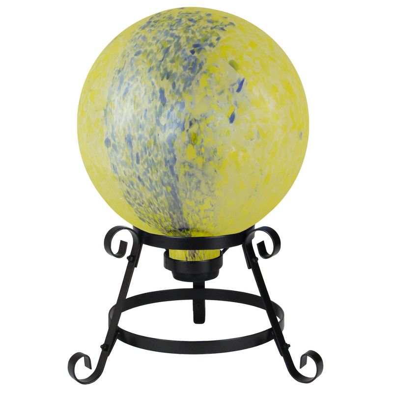 Northlight 10" Yellow and Blue Reflective Speckled Glass Outdoor Garden Gazing Ball, 3 of 4