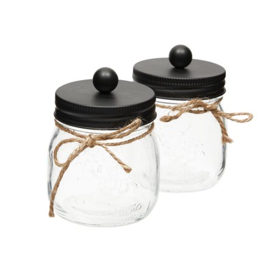 TargetFarmlyn Creek 2 Pack Glass Apothecary Mason Jars with Black Metal Lids & Hemp Rope, Bathroom Accessories Set, 3.25x4.25 in
