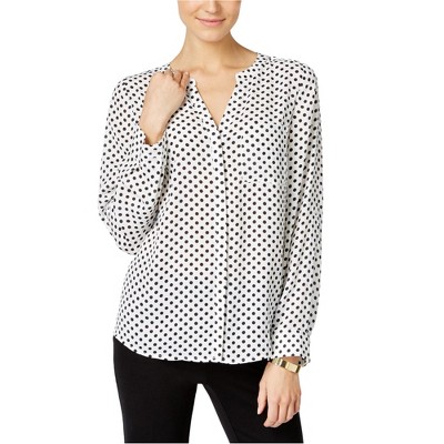I.N.C International Concepts Womens Split Neck Button Up Shirt, White, 12