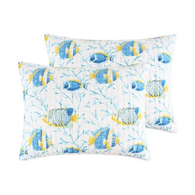 Full Blue Cotton Reversible Nautical Quilt Set