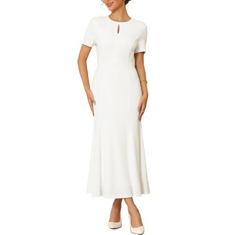 Женские платья INSPIRE CHIC Women's Floral Embroidered Crew Neck Keyhole Shot Sleeve Evening A-Line Maxi Dresses Large White